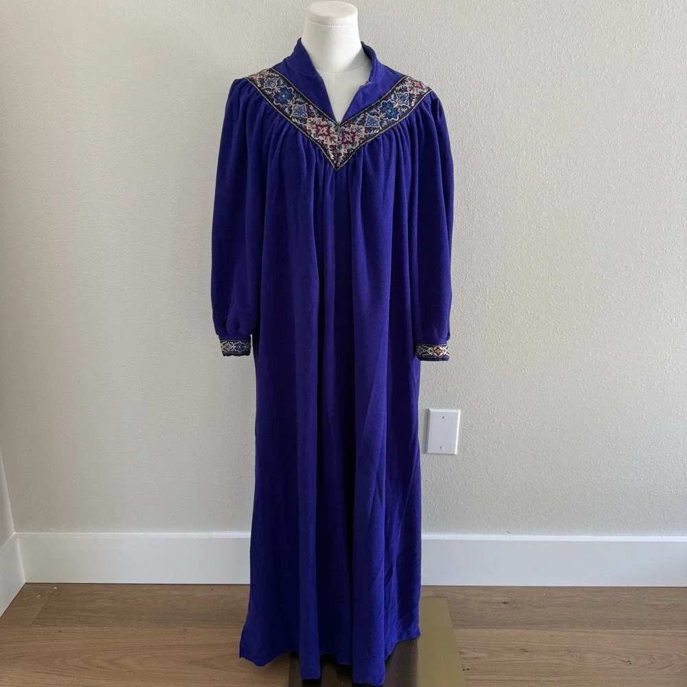 Vintage 70s Loungewear Velour Zipper House Robe Sz M/L